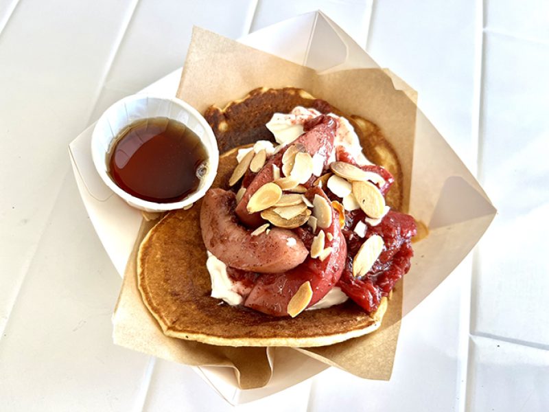 Chesil Beach Cafe Breakfast Roasted Peaches Syrup Pancakes