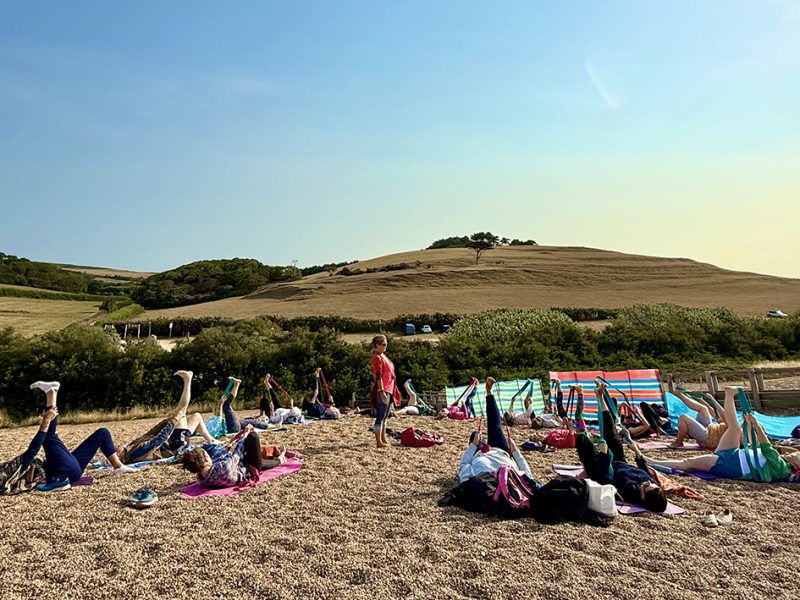 Beach Yoga Class UK Chesil Beach Cafe Abbotsbury Dorset Outside